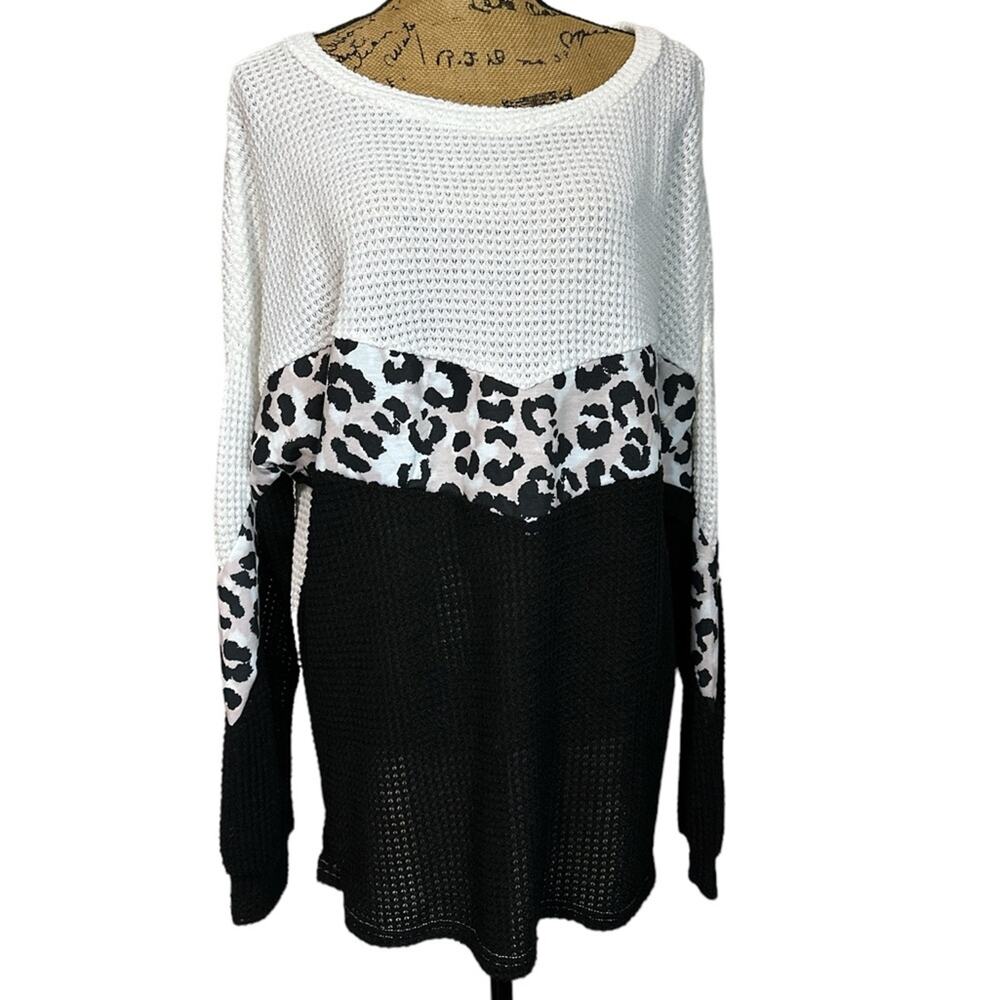 Women's Oversized Long Sleeve Animal‎ Print Block Sweater size XL